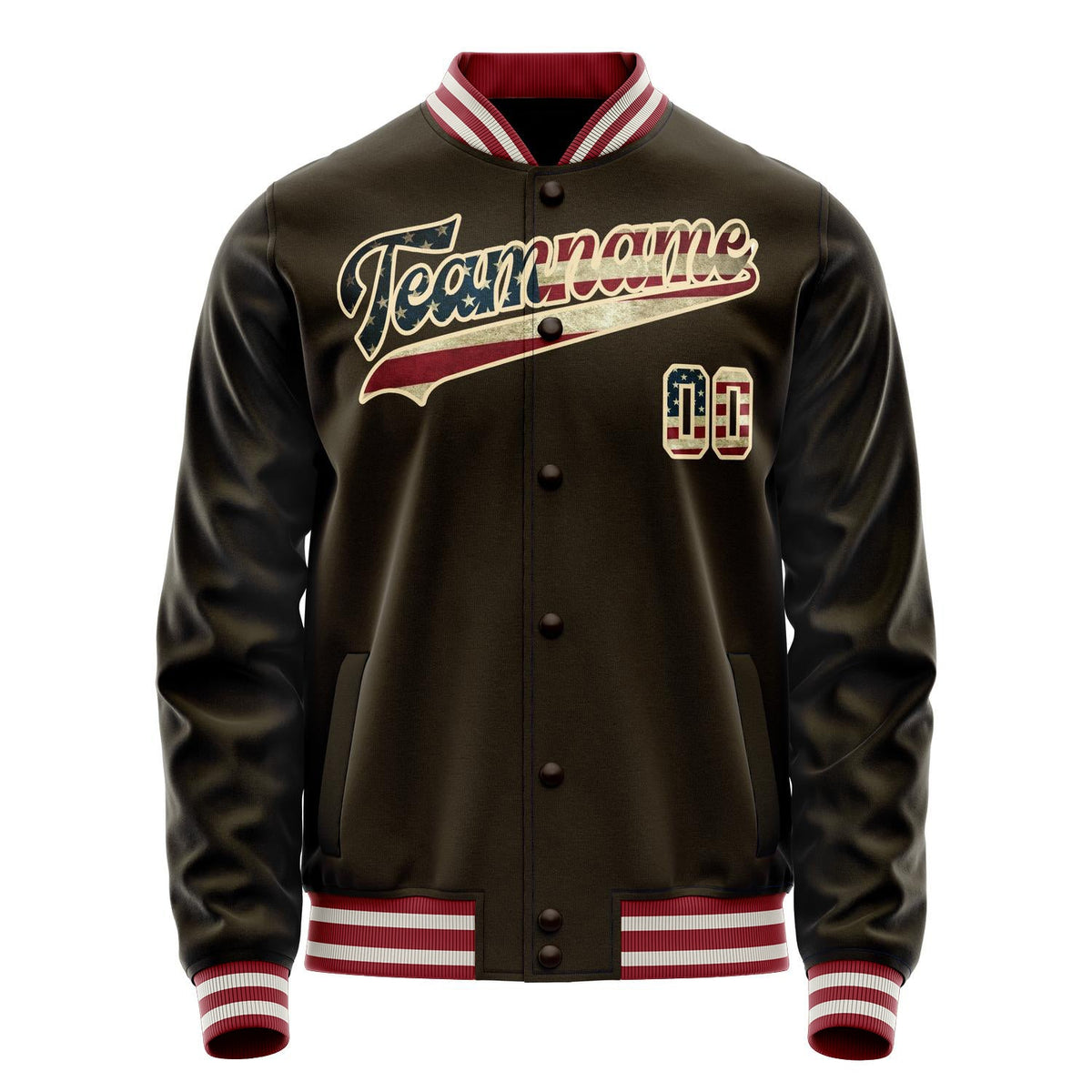 Custom Brown Cream Vintage Usa Flag Varsity Letterman Jacket JA02240617XF078