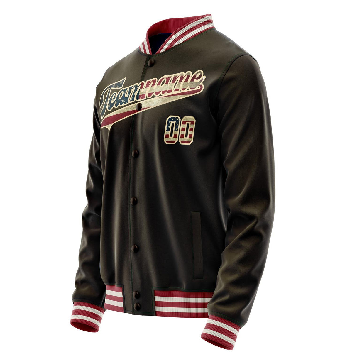 Custom Brown Cream Vintage Usa Flag Varsity Letterman Jacket JA02240617XF078