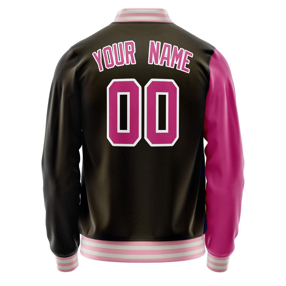 Custom Brown Pink Split Varsity Letterman Jacket JA02240617XF079