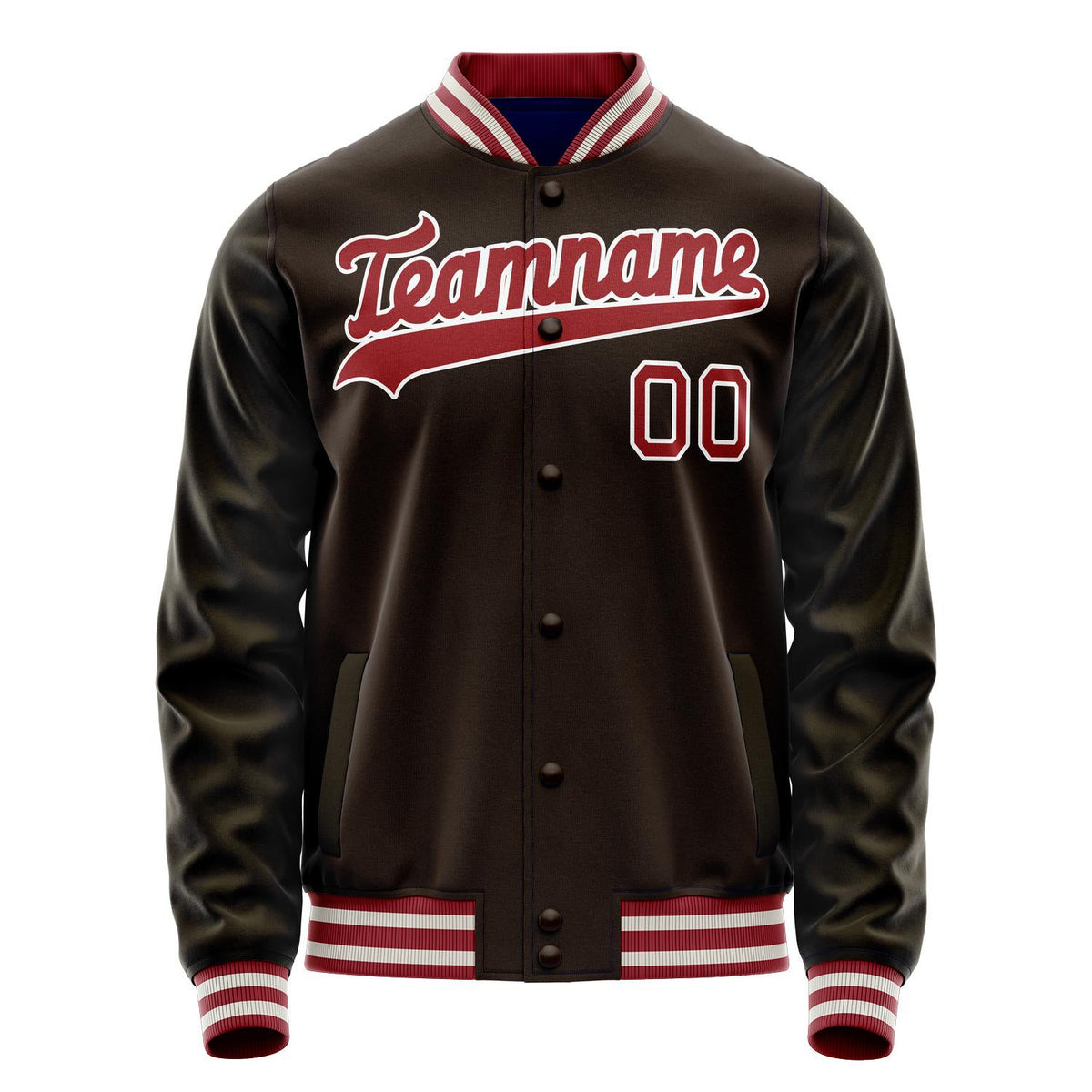 Custom Brown Red Solid Color Varsity Letterman Jacket JA02240617XF081