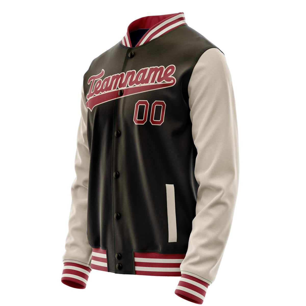 Custom Brown Cream Solid Color Varsity Letterman Jacket JA02240617XF082