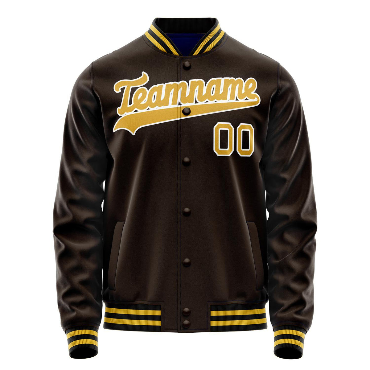 Custom Brown Gold Solid Color Varsity Letterman Jacket JA02240617XF085