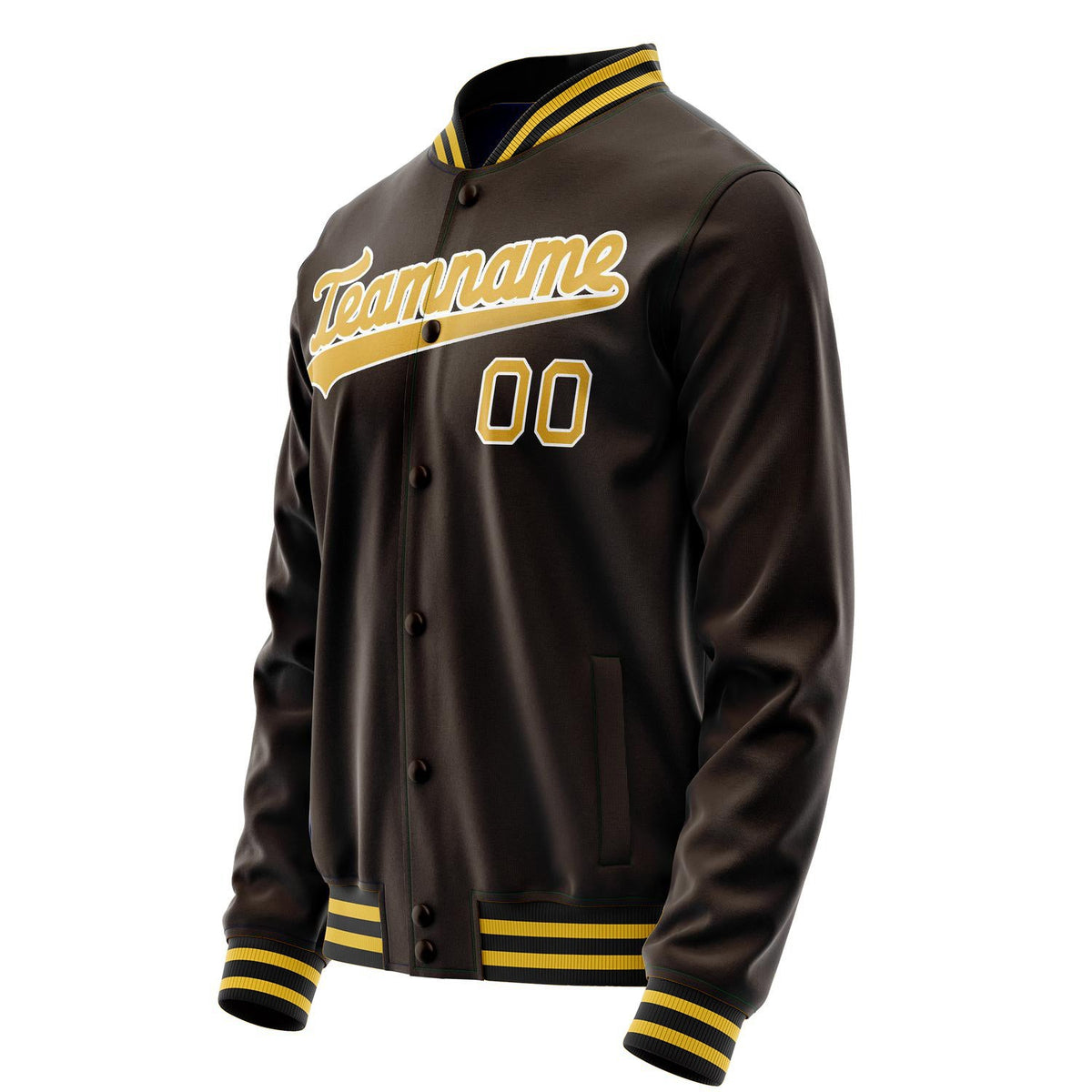 Custom Brown Gold Solid Color Varsity Letterman Jacket JA02240617XF085