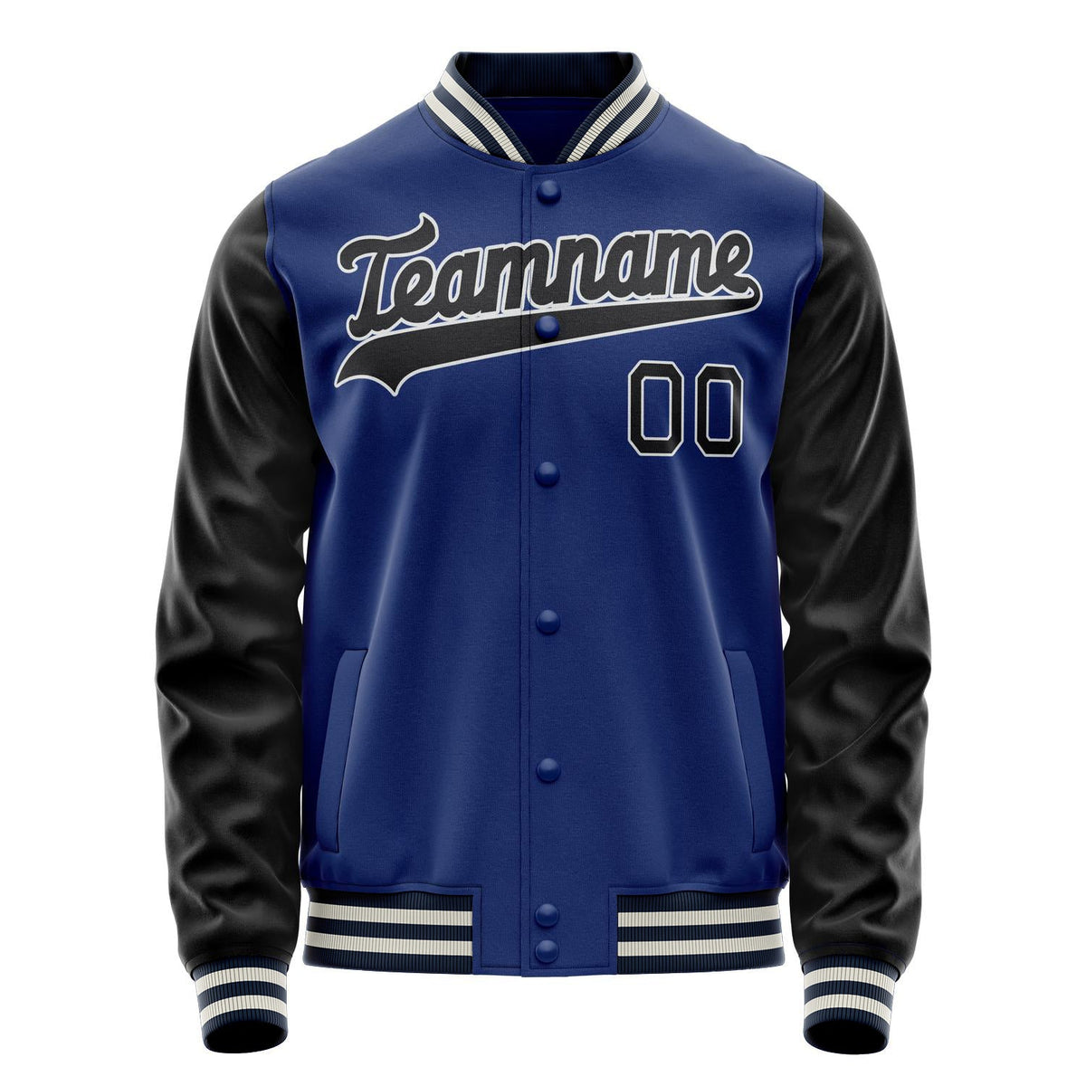 Custom Royal Black Solid Color Varsity Letterman Jacket JA02240617XF550