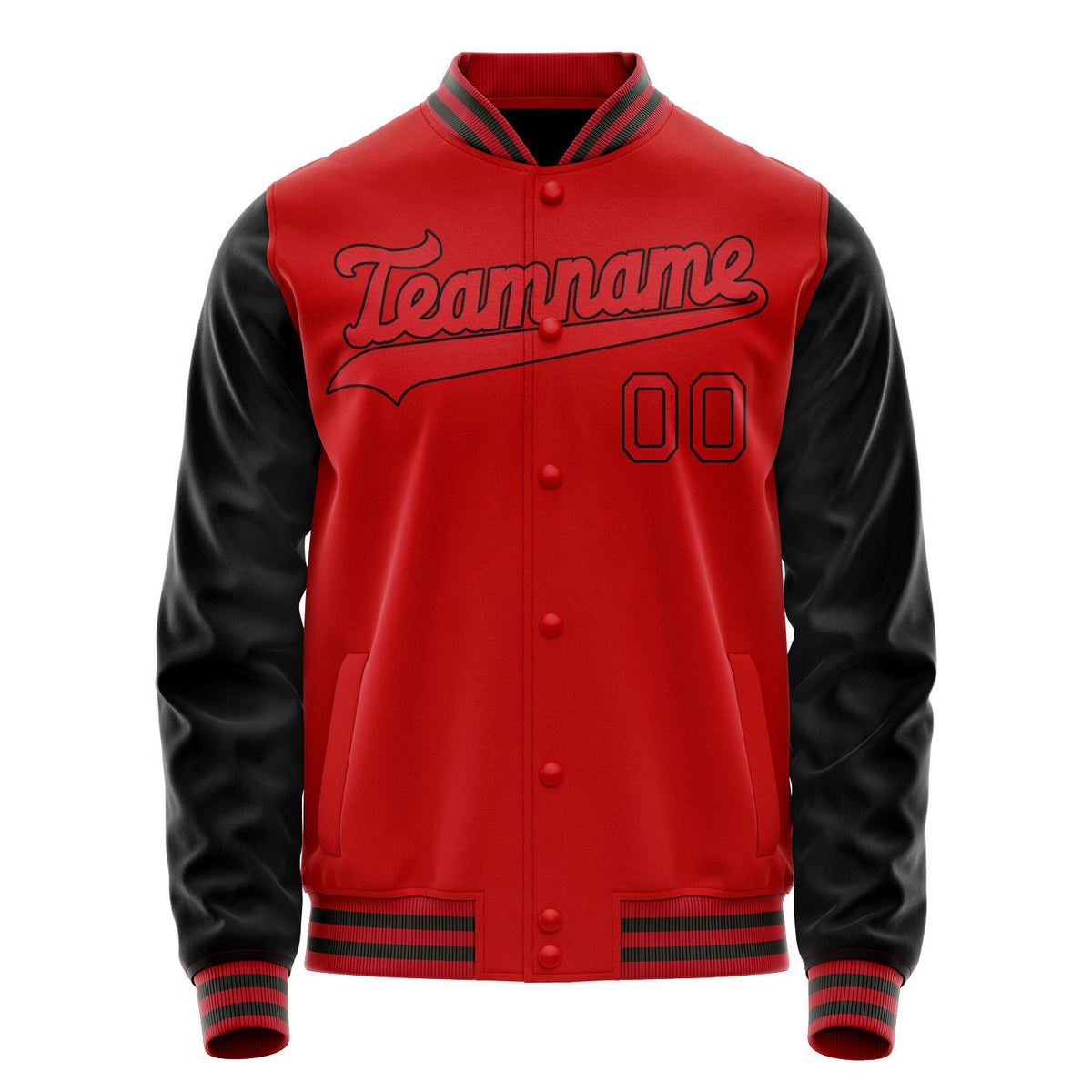 Custom Red Black Solid Color Varsity Letterman Jacket JA02240617XY386