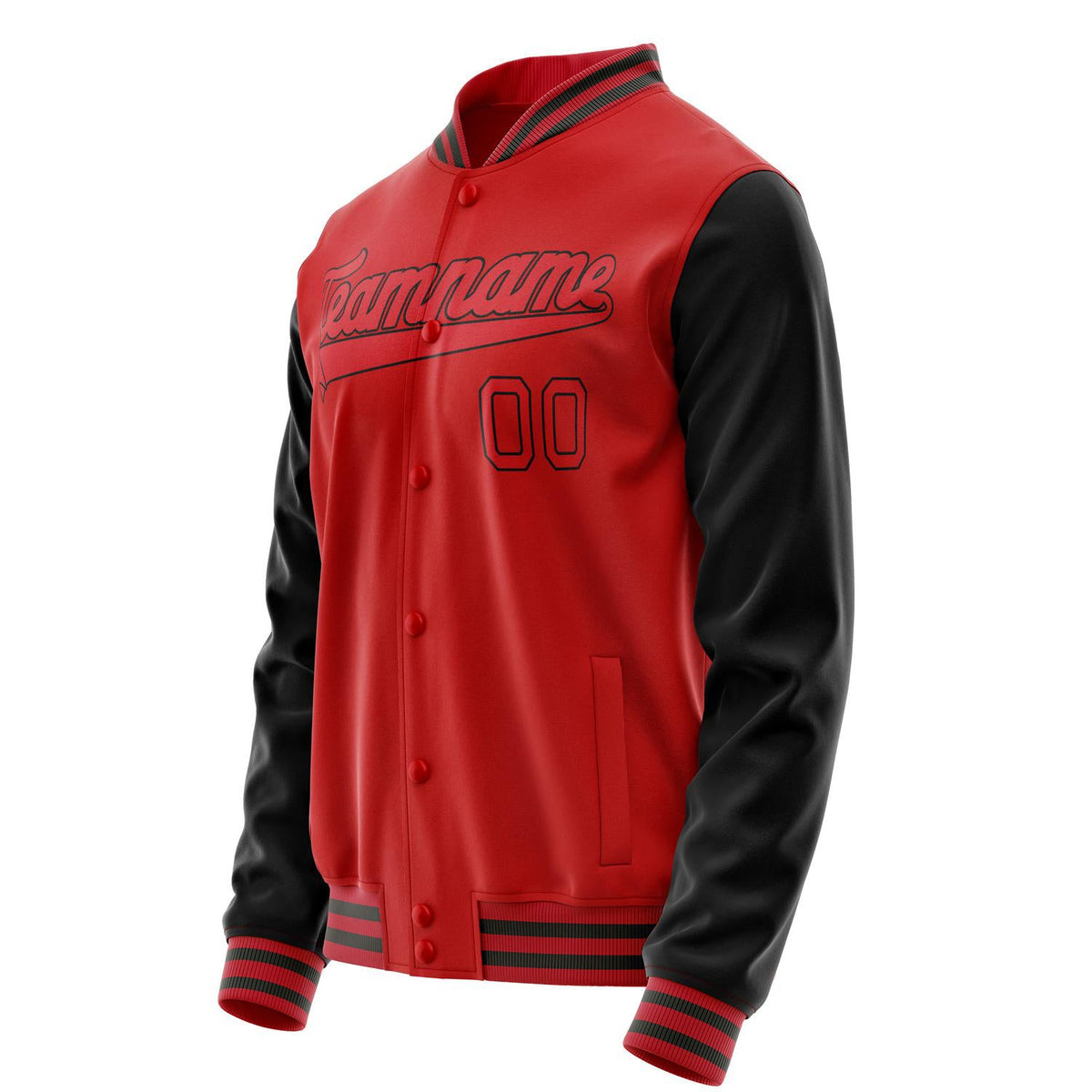 Custom Red Black Solid Color Varsity Letterman Jacket JA02240617XY386