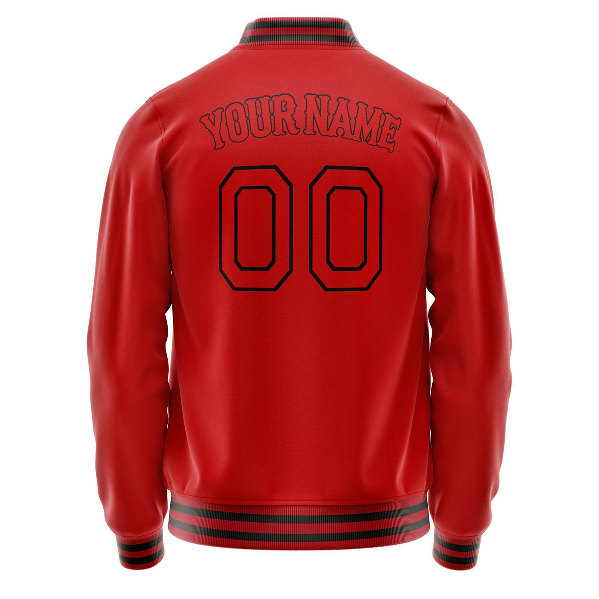 Custom Red Black Solid Color Varsity Letterman Jacket JA02240617XY388