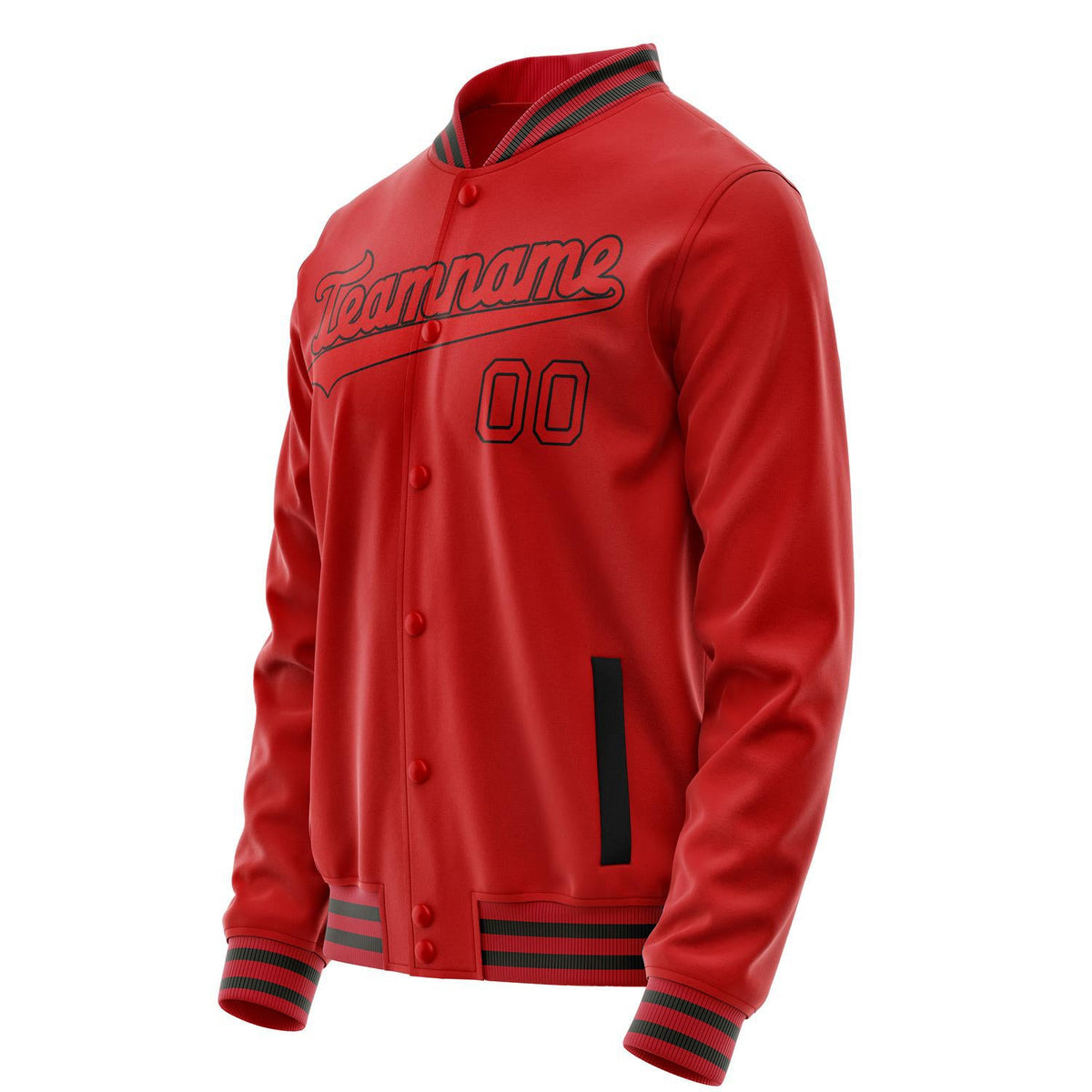 Custom Red Black Solid Color Varsity Letterman Jacket JA02240617XY388