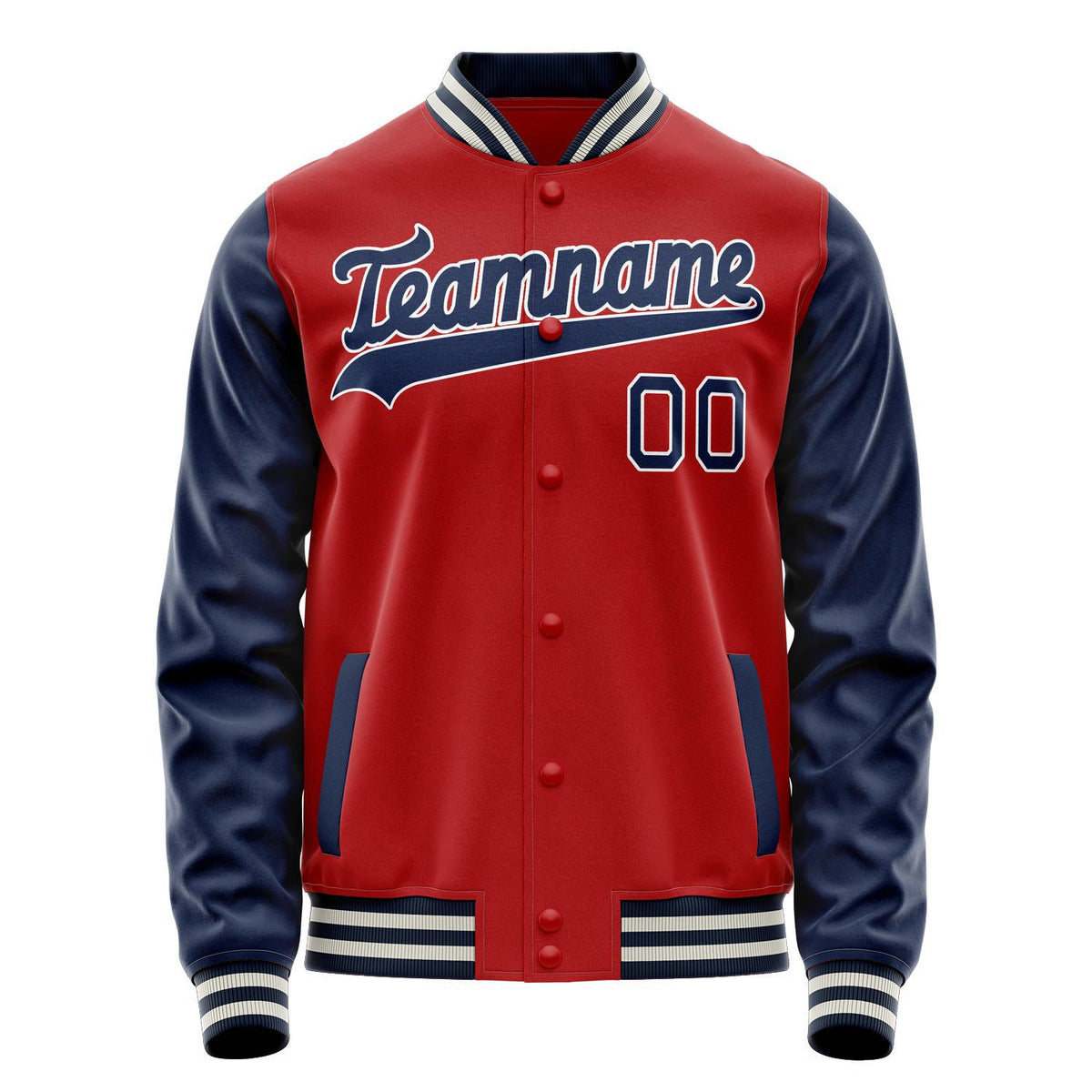 Custom Red Navy Solid Color Varsity Letterman Jacket JA02240617XY390