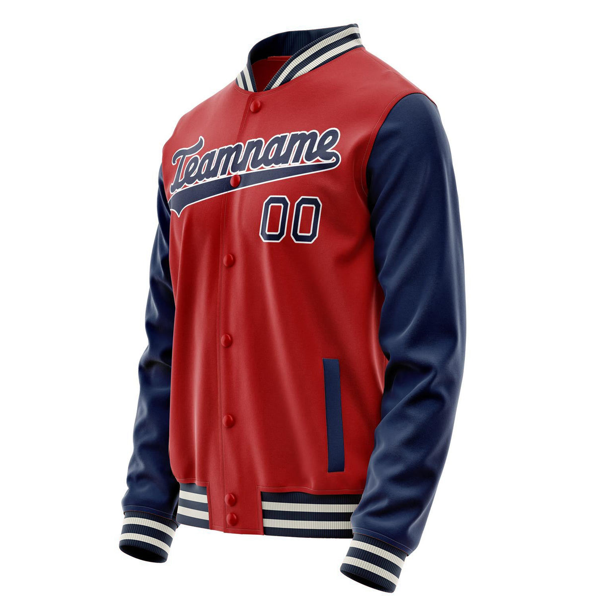 Custom Red Navy Solid Color Varsity Letterman Jacket JA02240617XY390