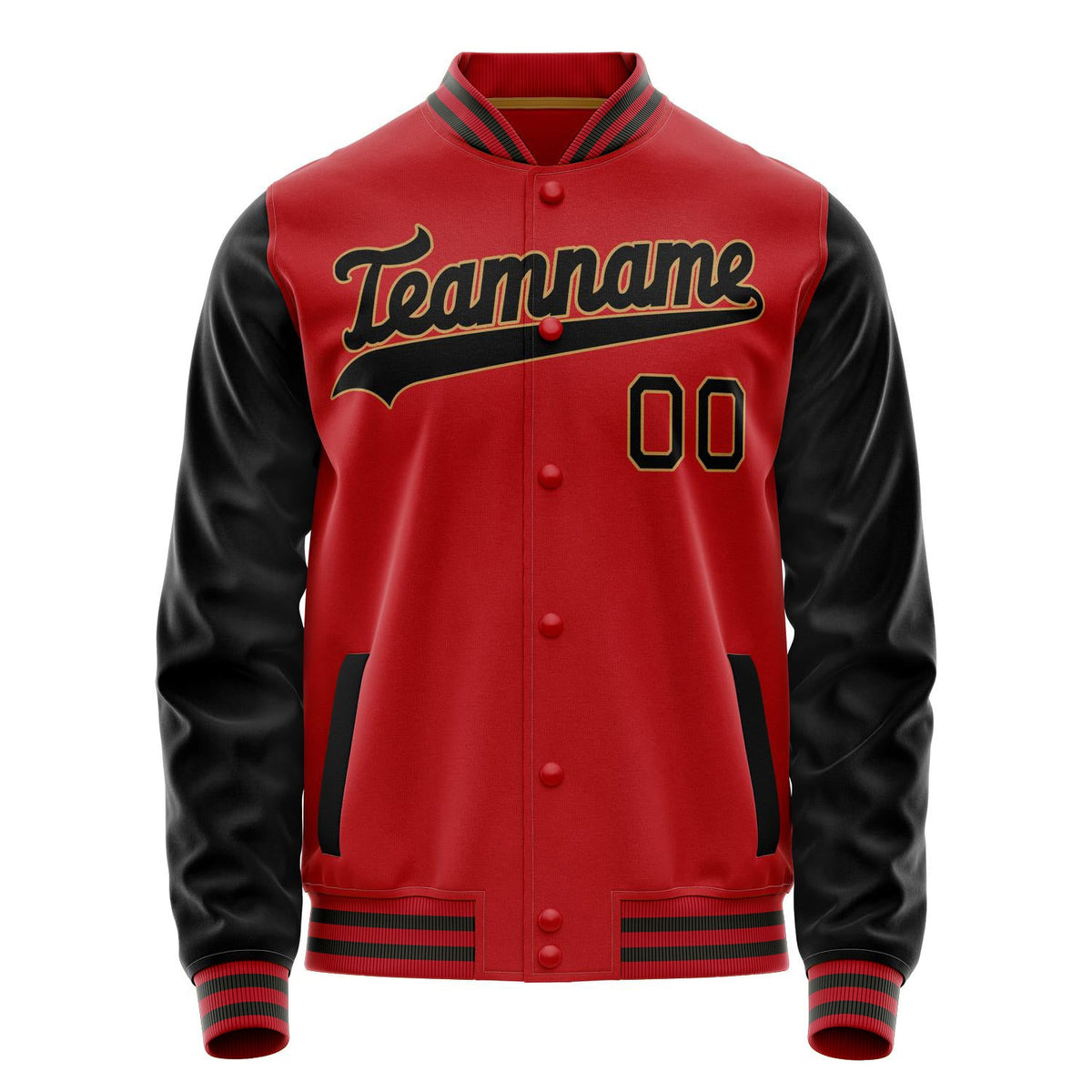 Custom Red Black Solid Color Varsity Letterman Jacket JA02240617XY391