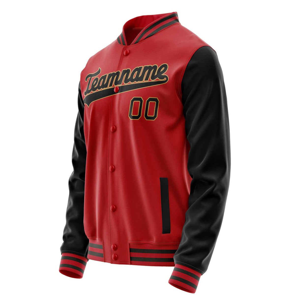 Custom Red Black Solid Color Varsity Letterman Jacket JA02240617XY391