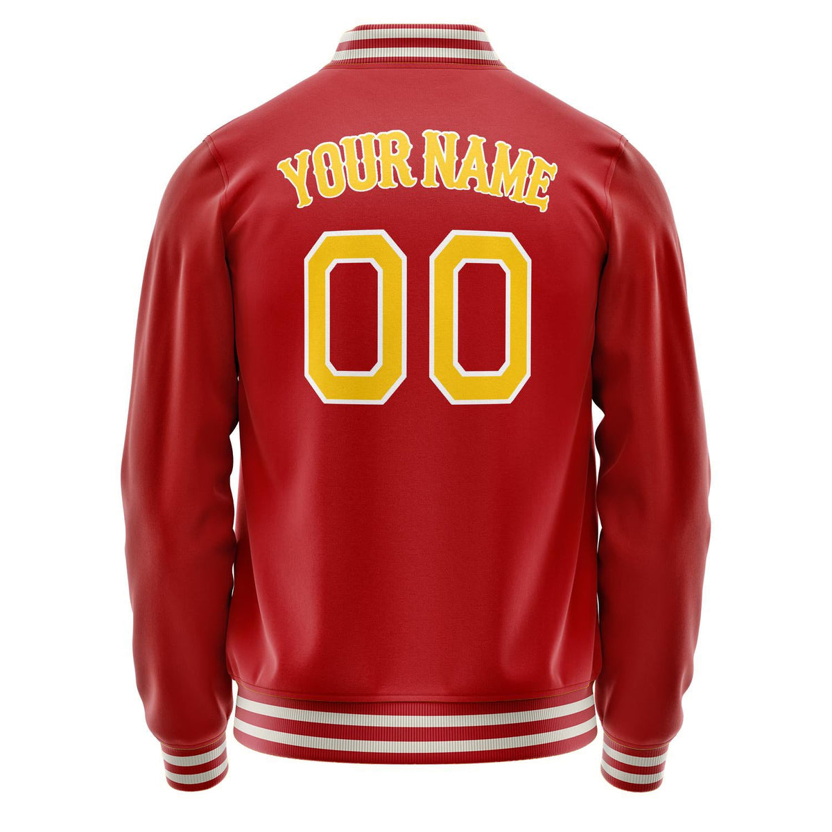 Custom Red Gold Solid Color Varsity Letterman Jacket JA02240617XY394