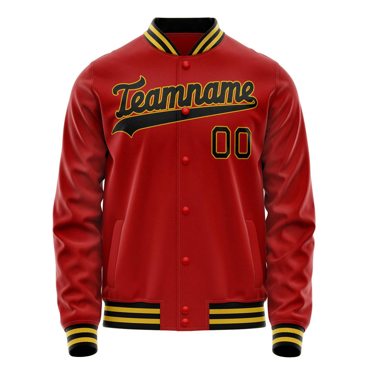 Custom Red Black Solid Color Varsity Letterman Jacket JA02240617XY395