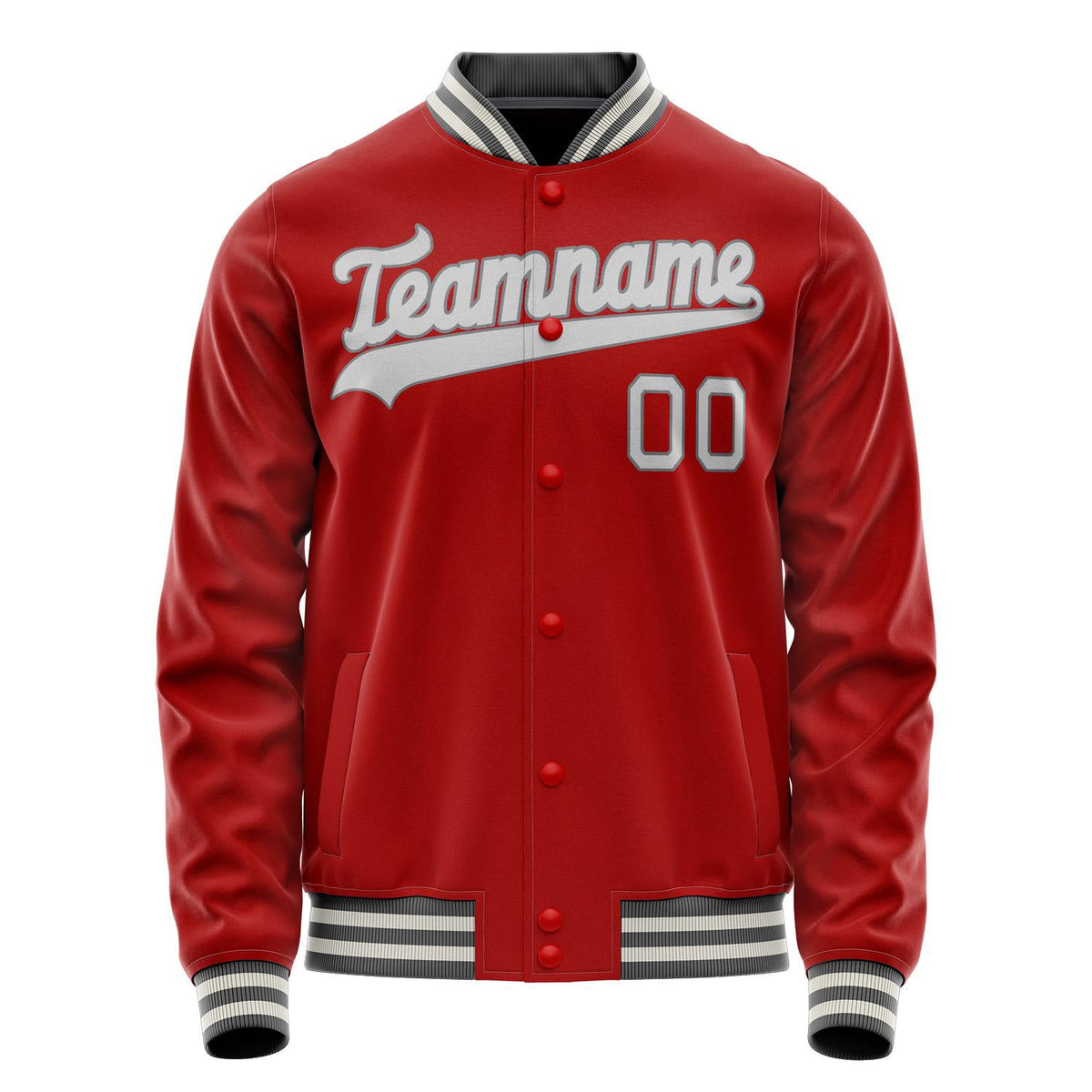 Custom Red Gray Solid Color Varsity Letterman Jacket JA02240617XY397