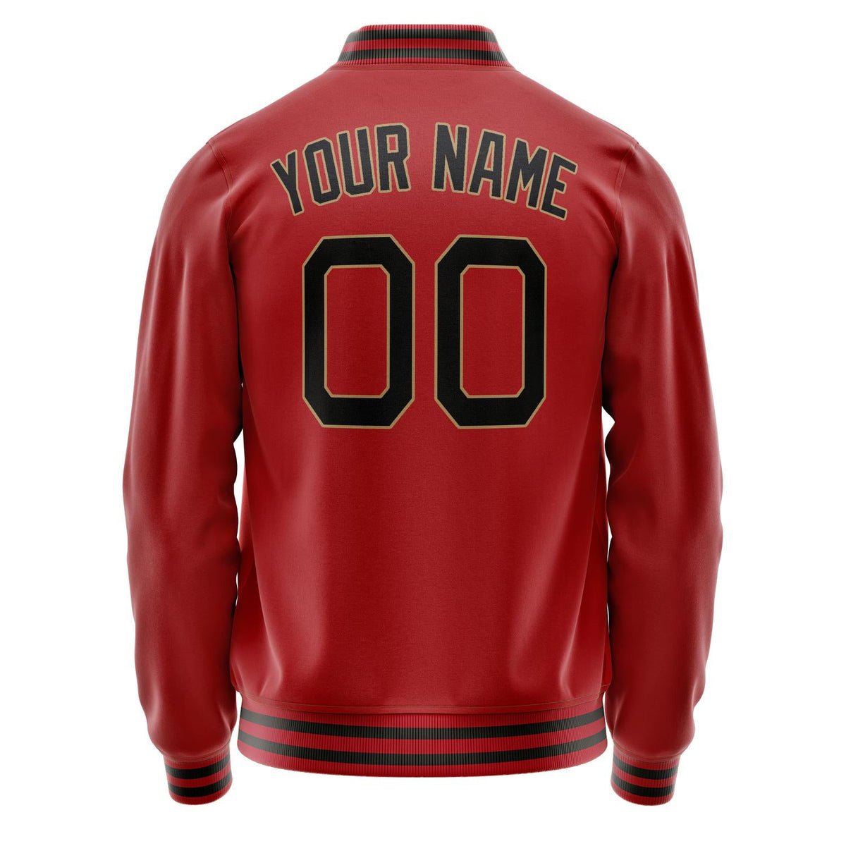 Custom Red Black Solid Color Varsity Letterman Jacket JA02240617XY401