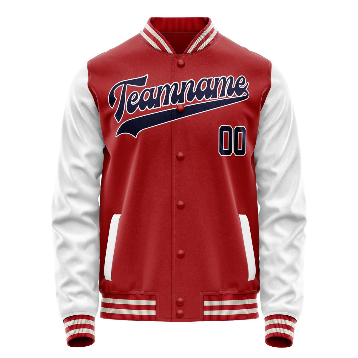 Custom Red White Solid Color Varsity Letterman Jacket JA02240617XY402