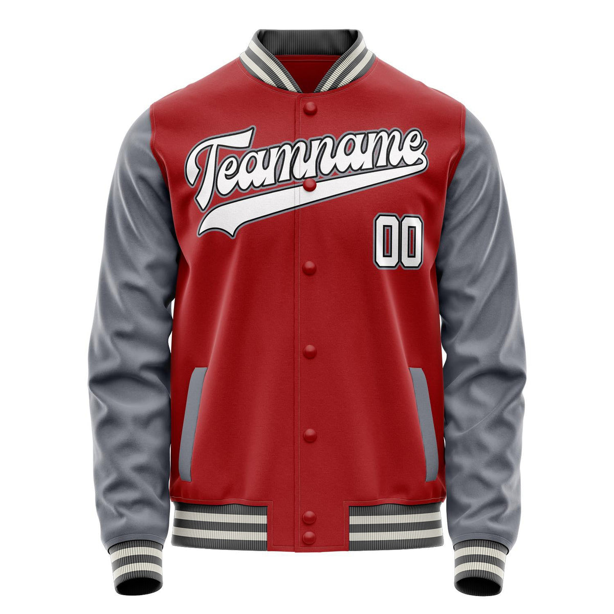 Custom Red Gray Solid Color Varsity Letterman Jacket JA02240617XY404