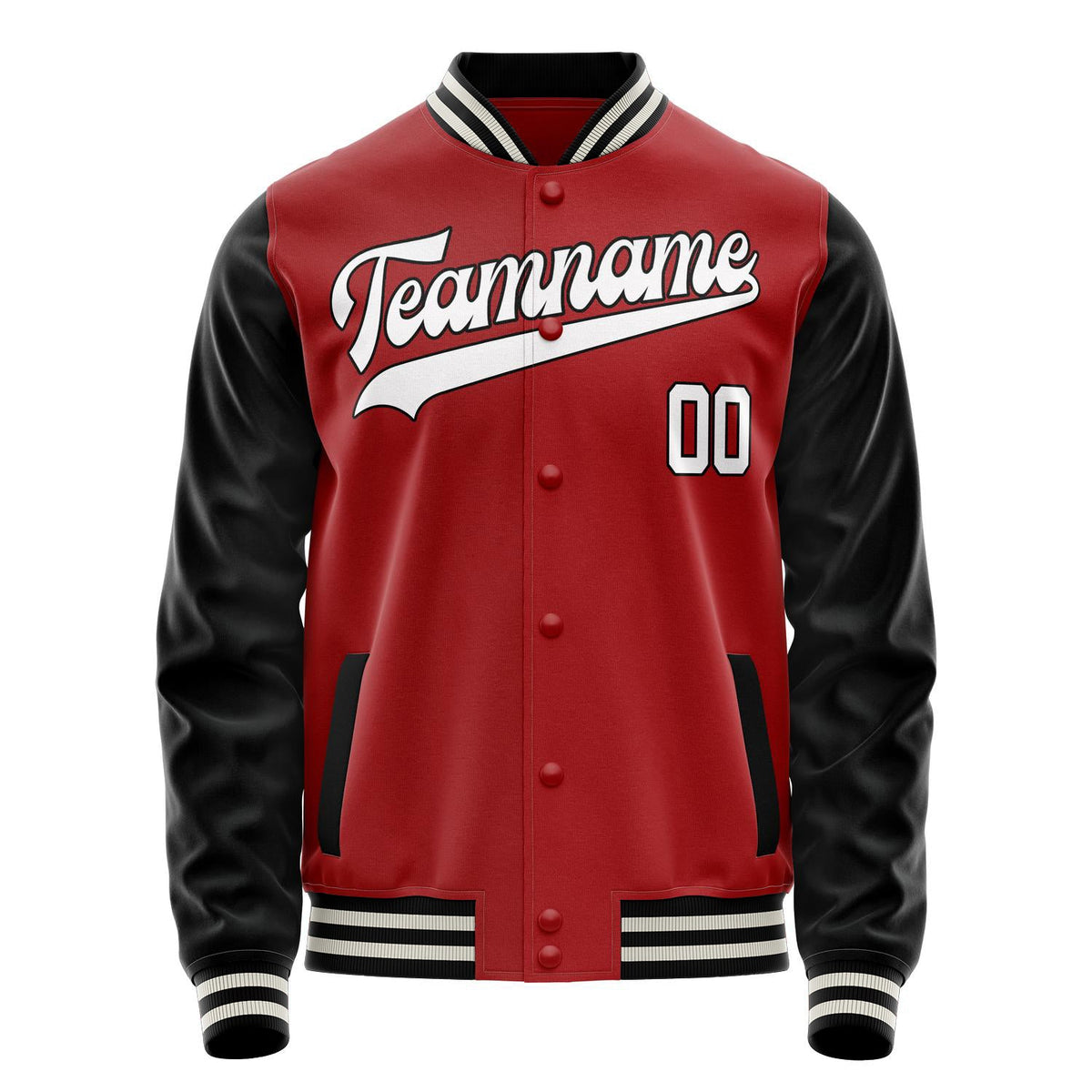 Custom Red Black Solid Color Varsity Letterman Jacket JA02240617XY408