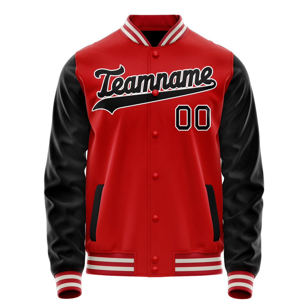 Custom Red Black Solid Color Varsity Letterman Jacket JA02240617XY412