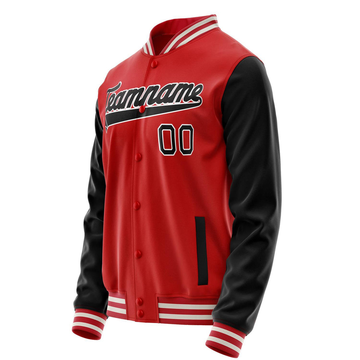 Custom Red Black Solid Color Varsity Letterman Jacket JA02240617XY412