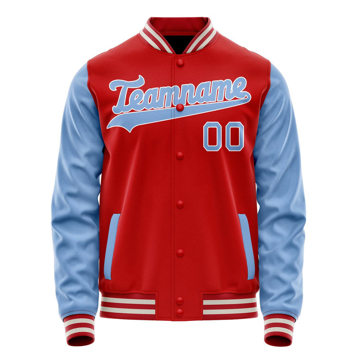 Custom Red Light-Blue Solid Color Varsity Letterman Jacket JA02240617XY413