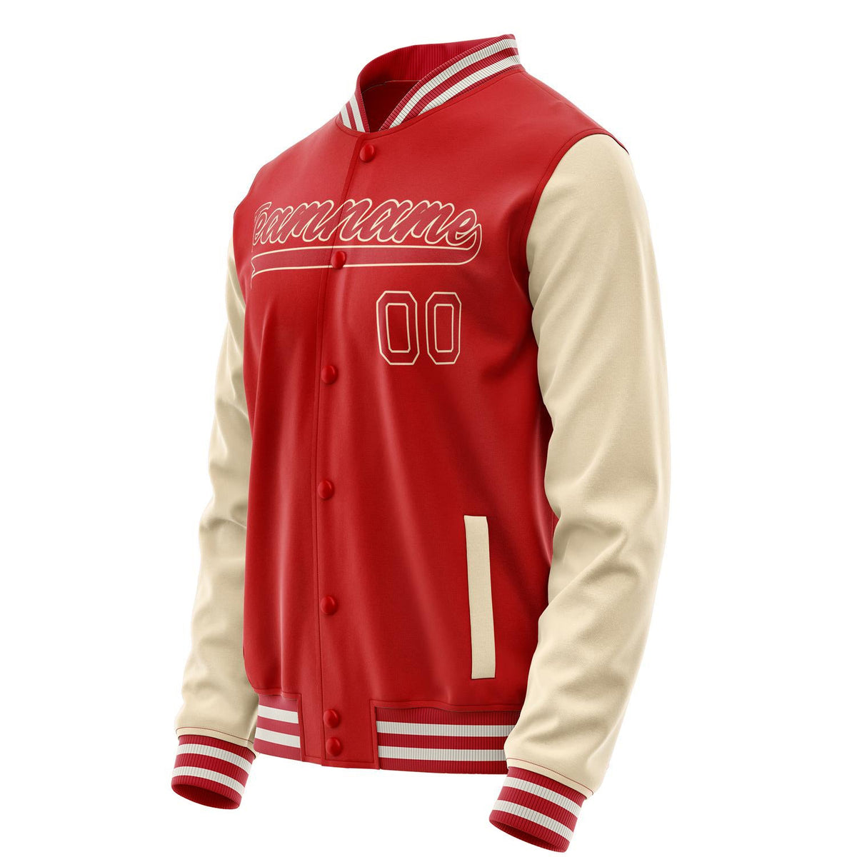 Custom Red Cream Solid Color Varsity Letterman Jacket JA02240617XY414