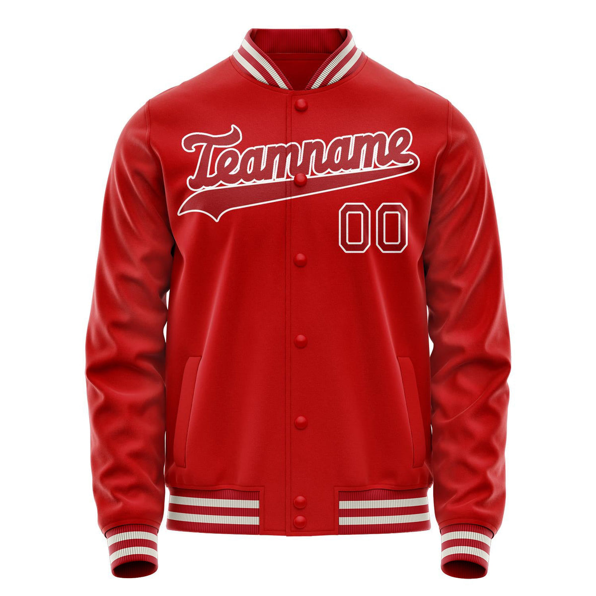 Custom Red White Solid Color Varsity Letterman Jacket JA02240617XY416