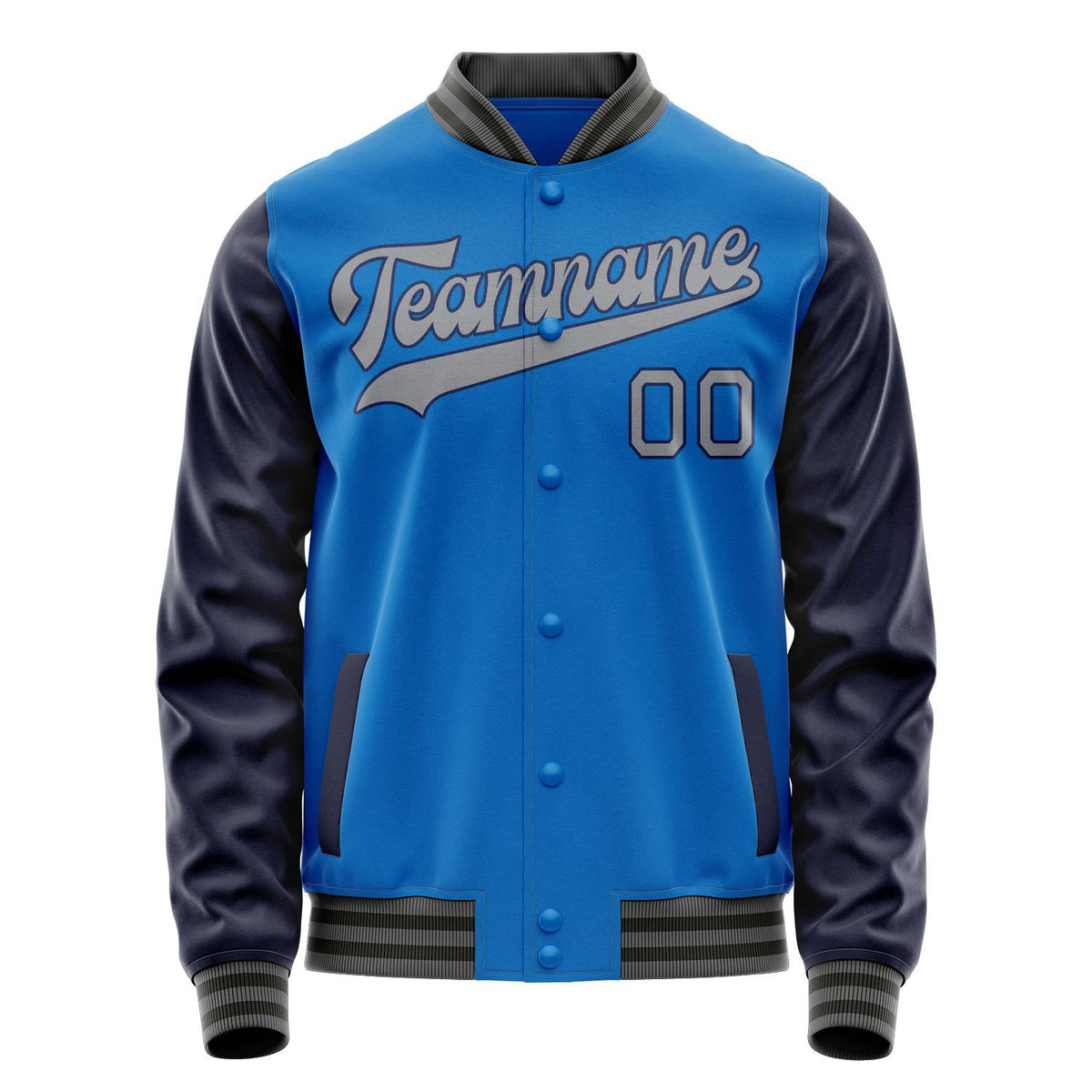 Custom Electric-Blue Navy Solid Color Varsity Letterman Jacket JA02240617YH119