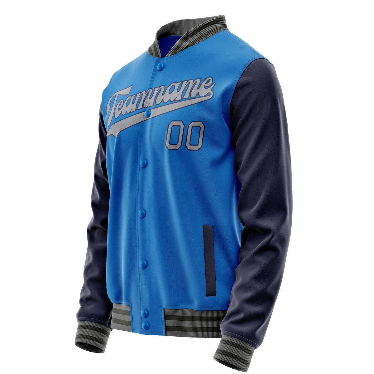 Custom Electric-Blue Navy Solid Color Varsity Letterman Jacket JA02240617YH119