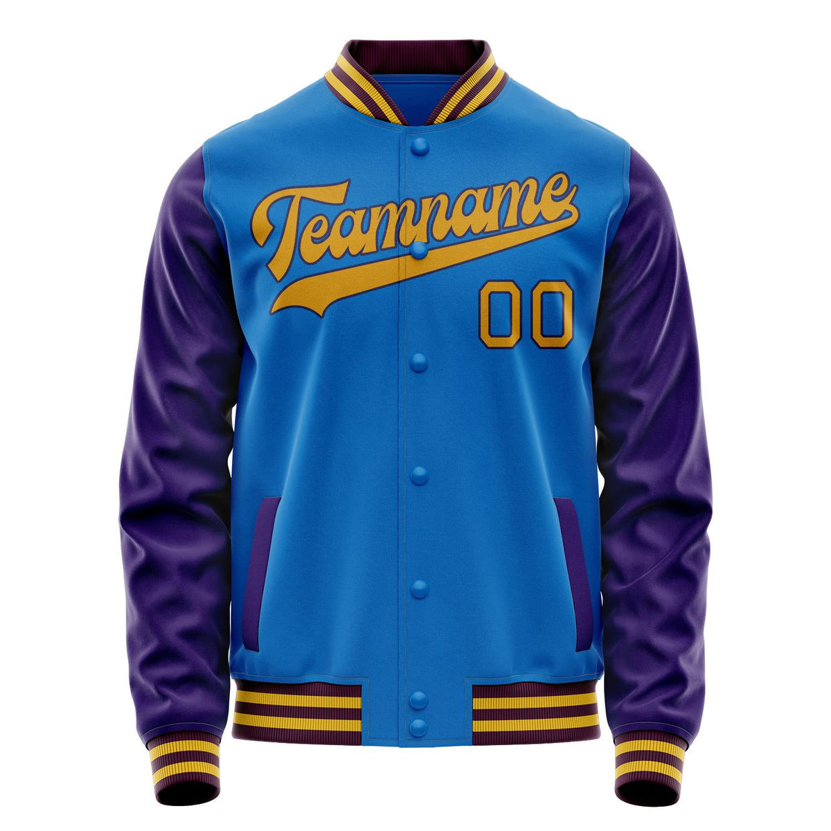 Custom Electric-Blue Purple Solid Color Varsity Letterman Jacket JA02240617YH120