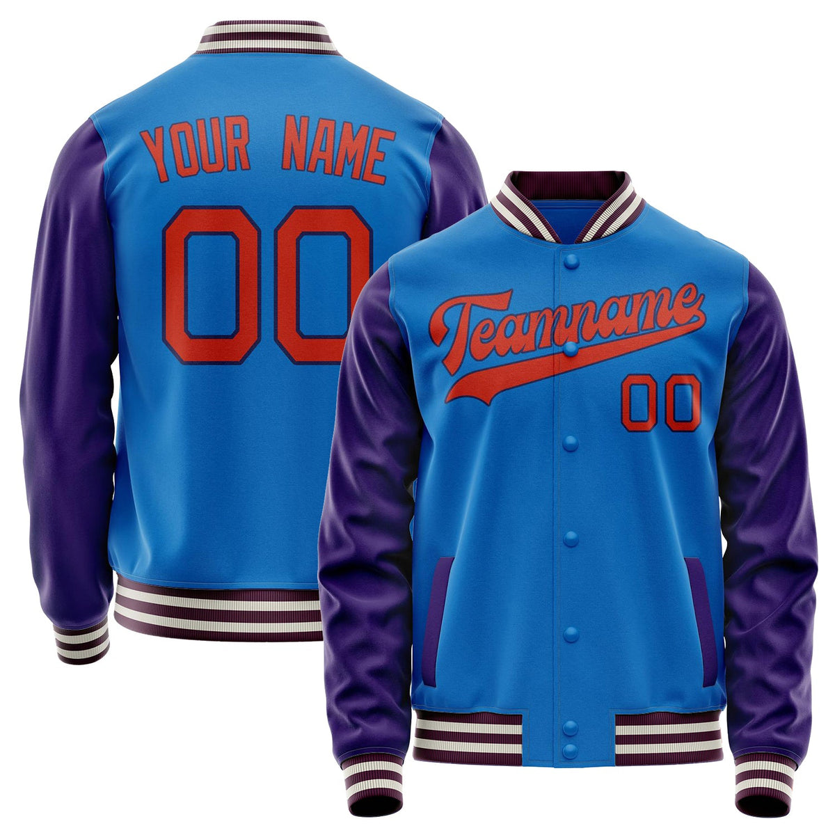 Custom Electric-Blue Purple Solid Color Varsity Letterman Jacket JA02240617YH121