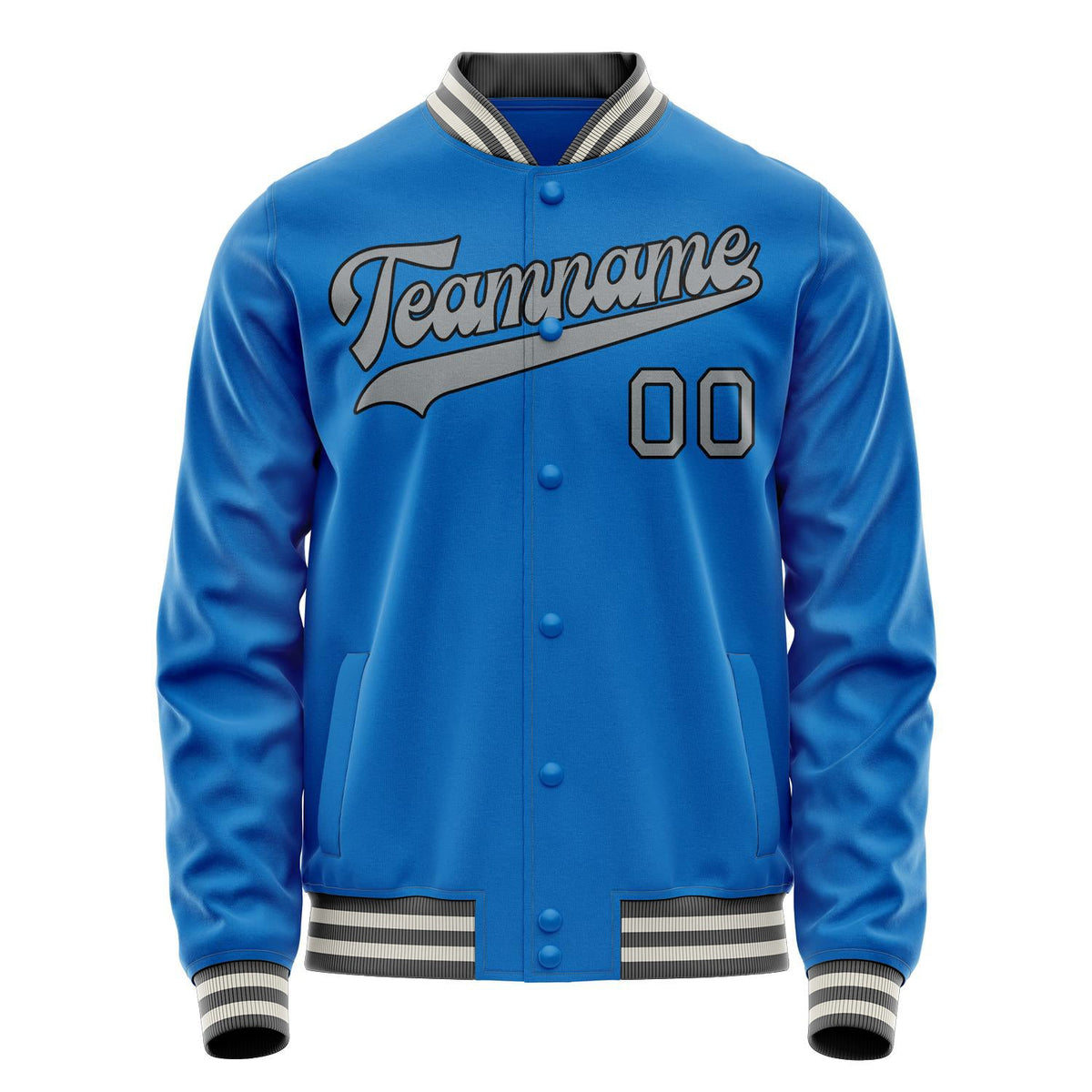 Custom Electric-Blue Gray Solid Color Varsity Letterman Jacket JA02240617YH124