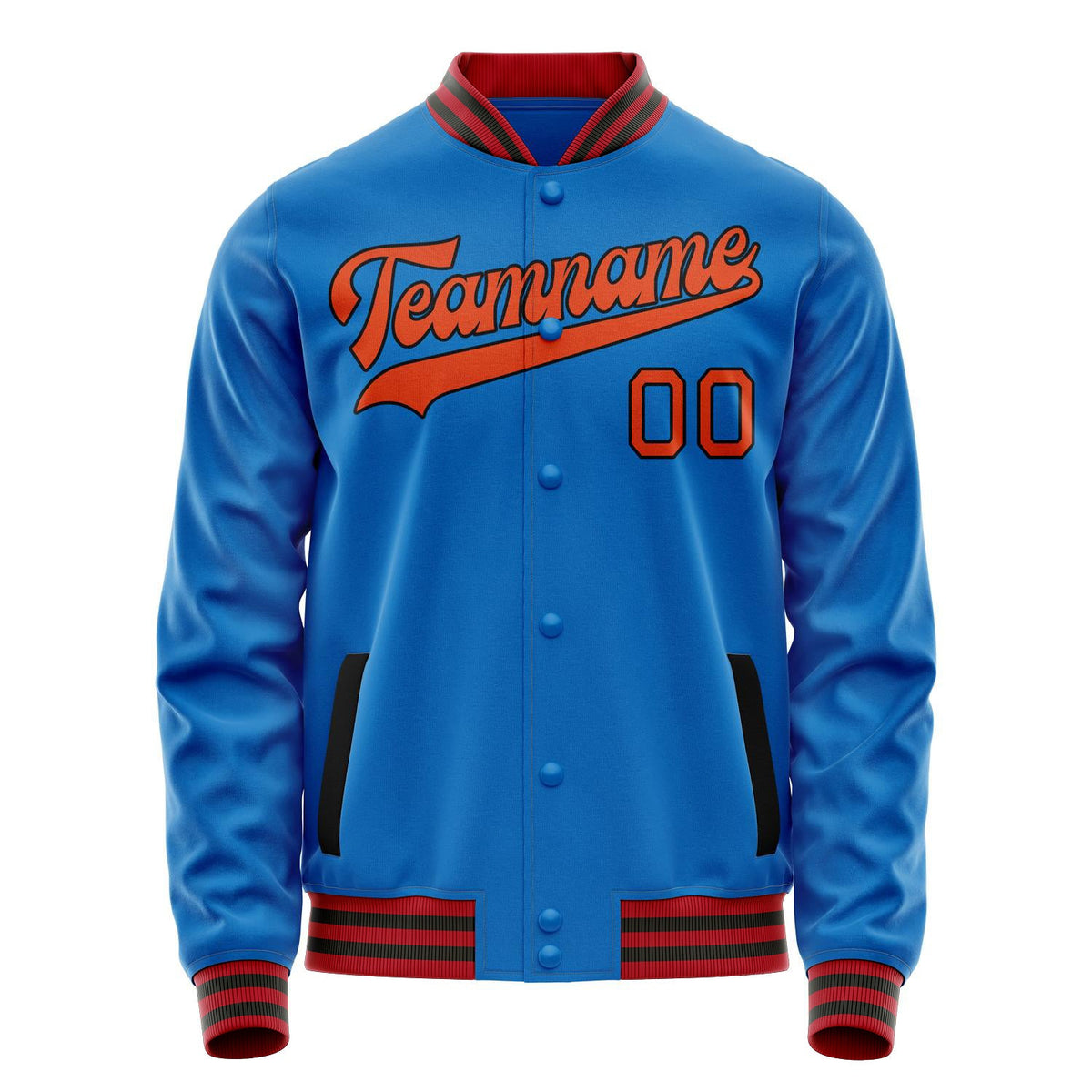 Custom Electric-Blue Orange Solid Color Varsity Letterman Jacket JA02240617YH125