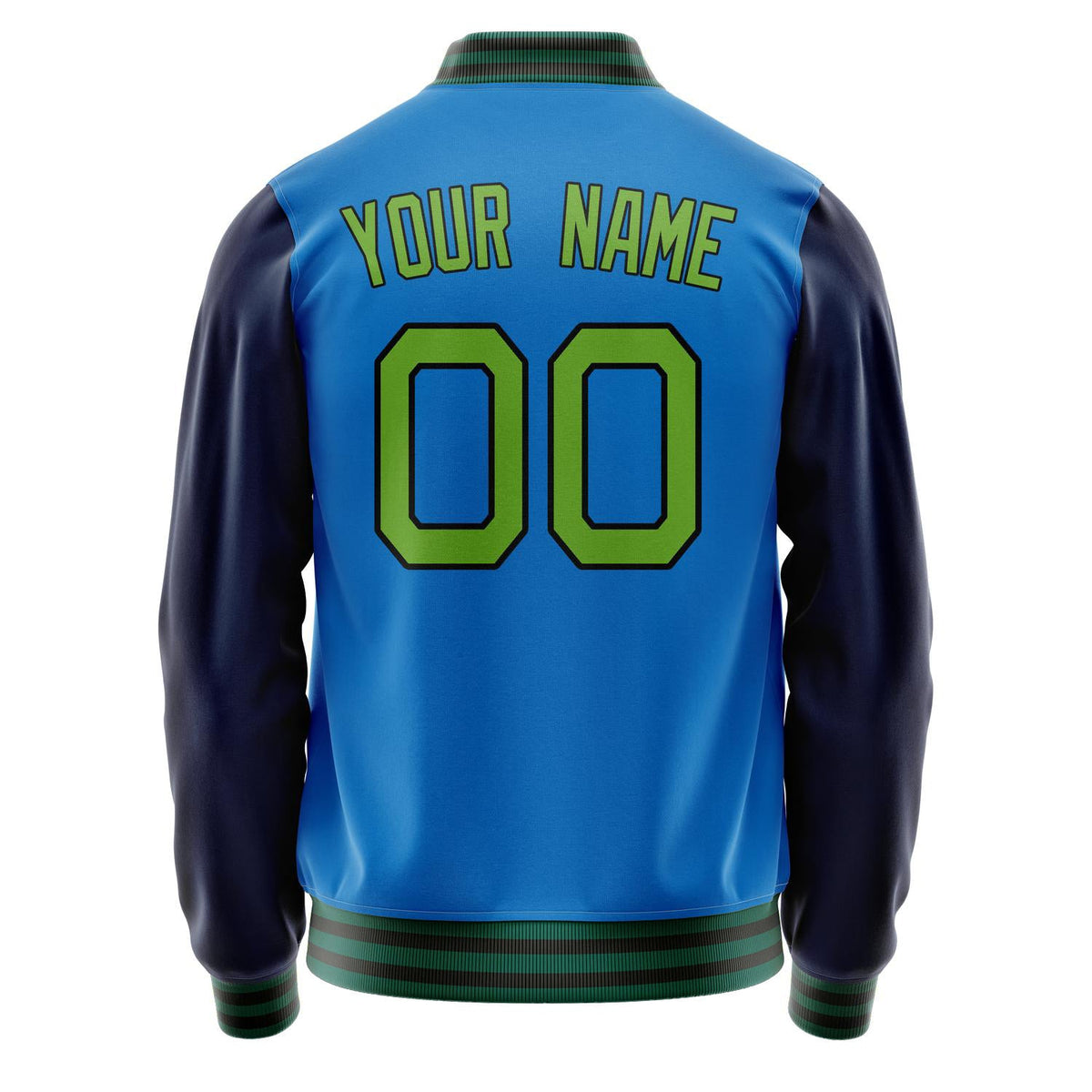 Custom Electric-Blue Neon-Green Solid Color Varsity Letterman Jacket JA02240617YH130