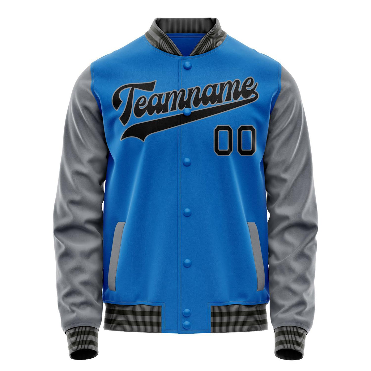 Custom Electric-Blue Gray Solid Color Varsity Letterman Jacket JA02240617YH132