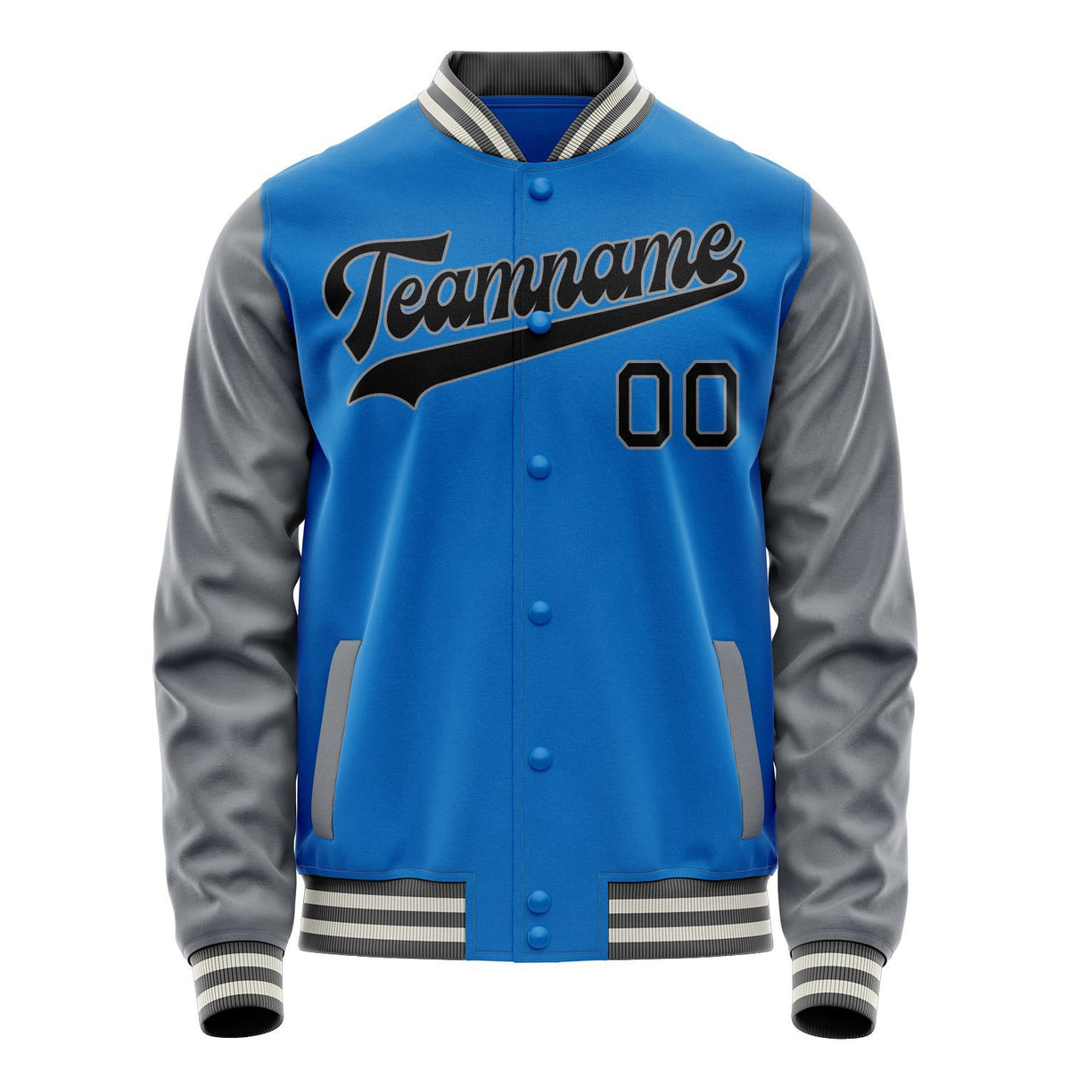 Custom Electric-Blue Gray Solid Color Varsity Letterman Jacket JA02240617YH133