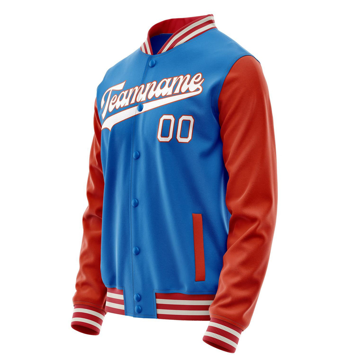 Custom Electric-Blue Orange Solid Color Varsity Letterman Jacket JA02240617YH134