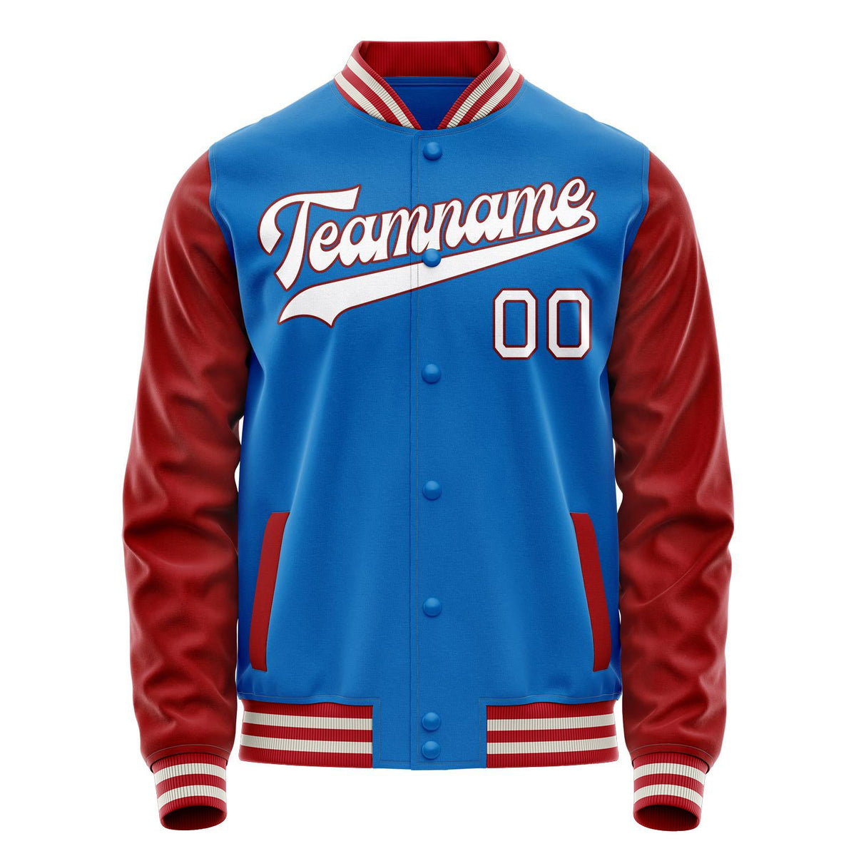 Custom Electric-Blue Crimson Solid Color Varsity Letterman Jacket JA02240617YH137