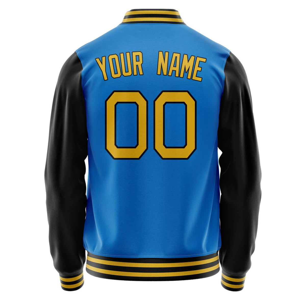 Custom Electric-Blue Black Solid Color Varsity Letterman Jacket JA02240617YH138