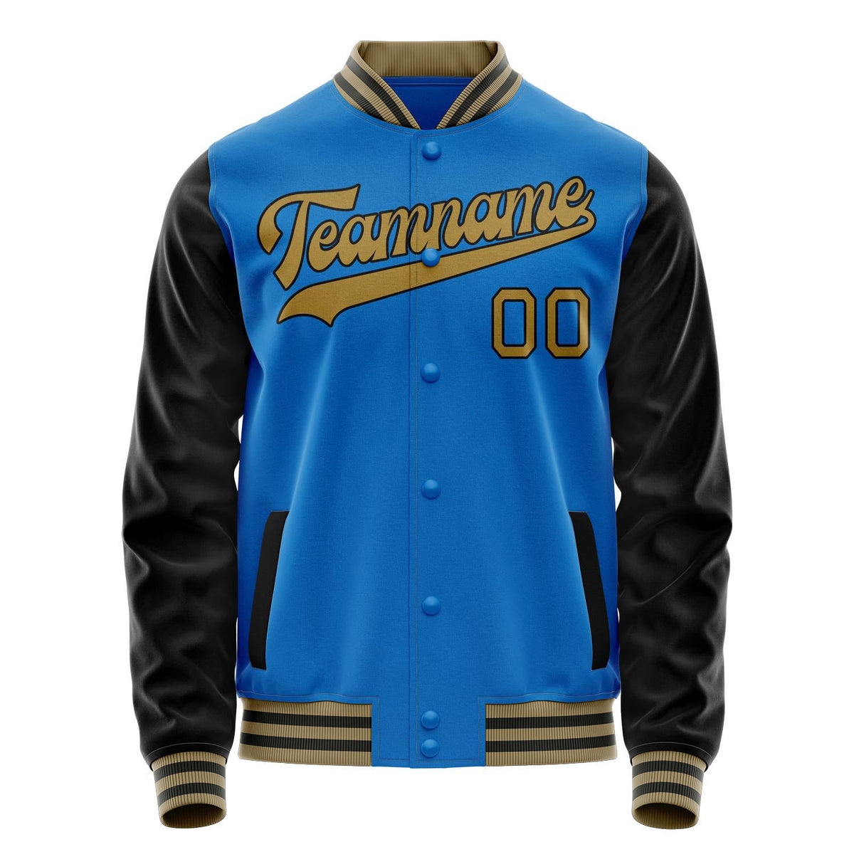 Custom Electric-Blue Black Solid Color Varsity Letterman Jacket JA02240617YH139