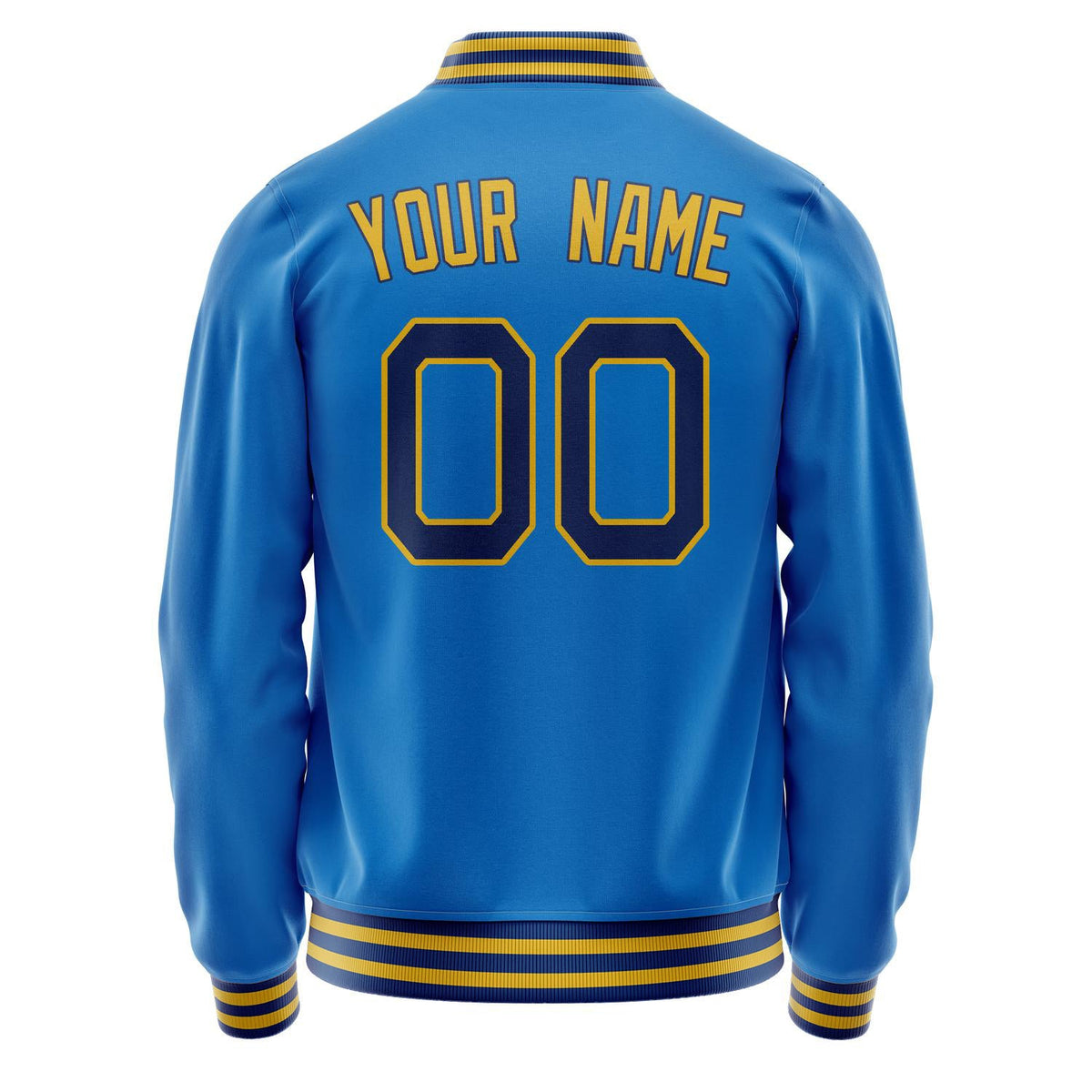 Custom Electric-Blue Gold Solid Color Varsity Letterman Jacket JA02240617YH142