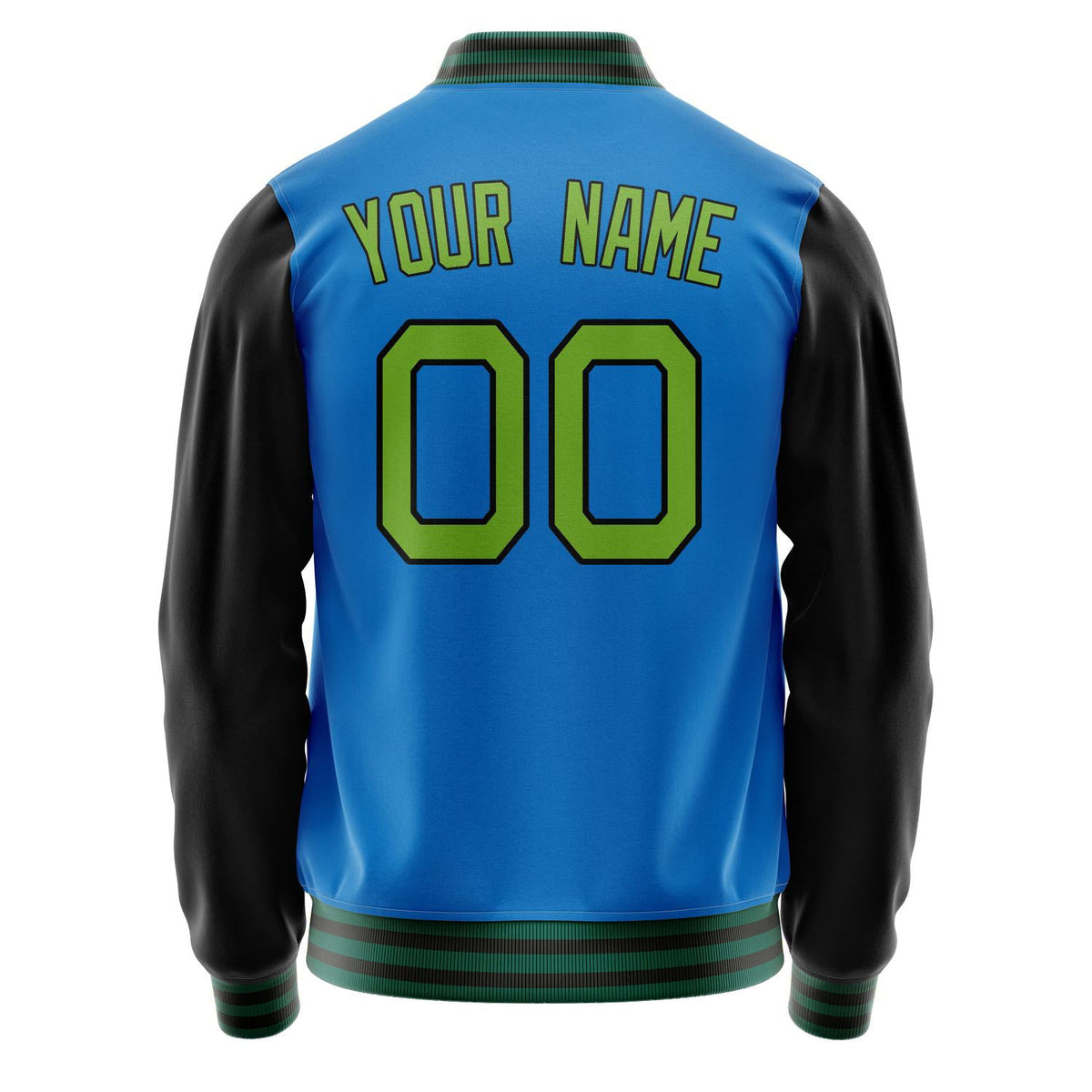 Custom Electric-Blue Neon-Green Solid Color Varsity Letterman Jacket JA02240617YH145