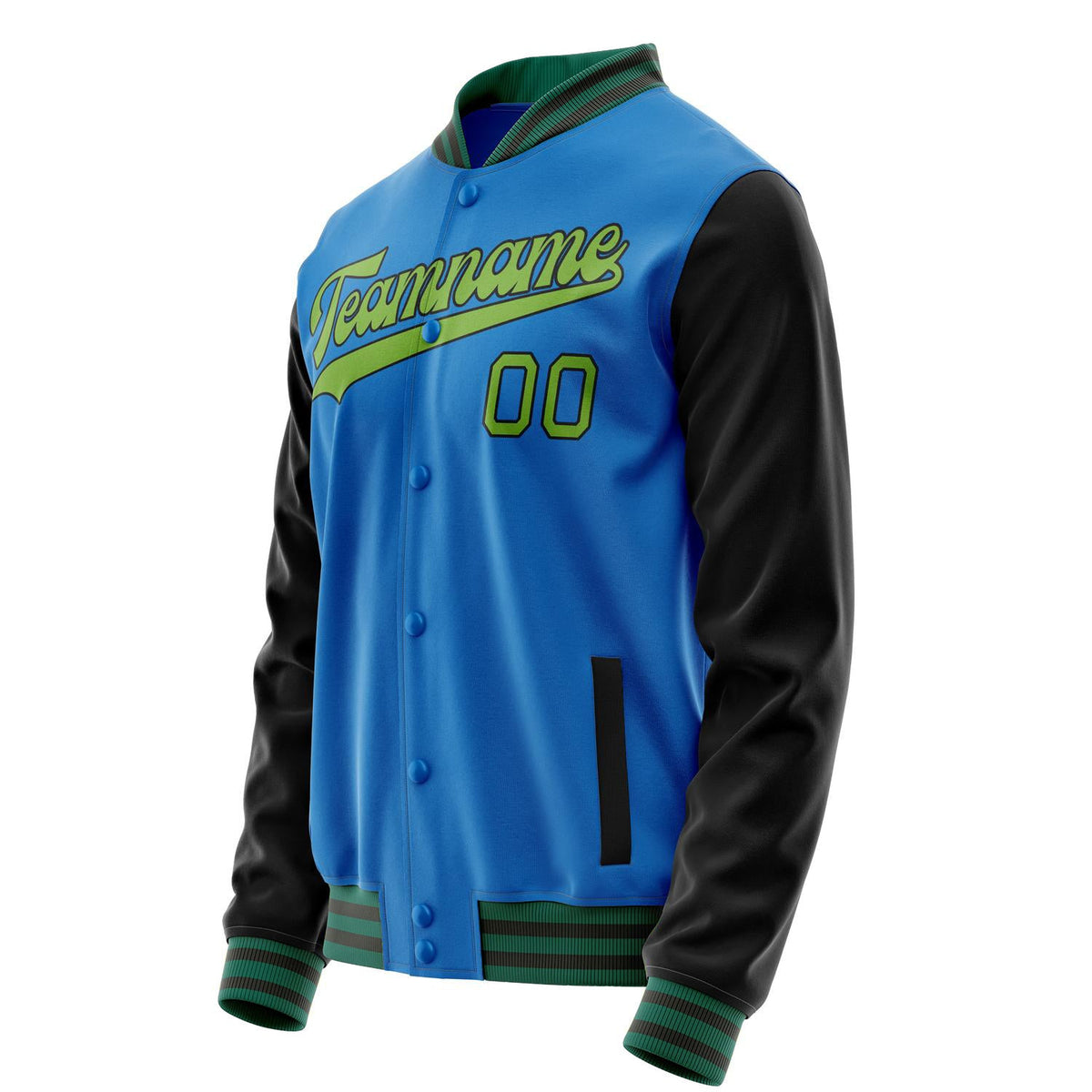 Custom Electric-Blue Neon-Green Solid Color Varsity Letterman Jacket JA02240617YH145