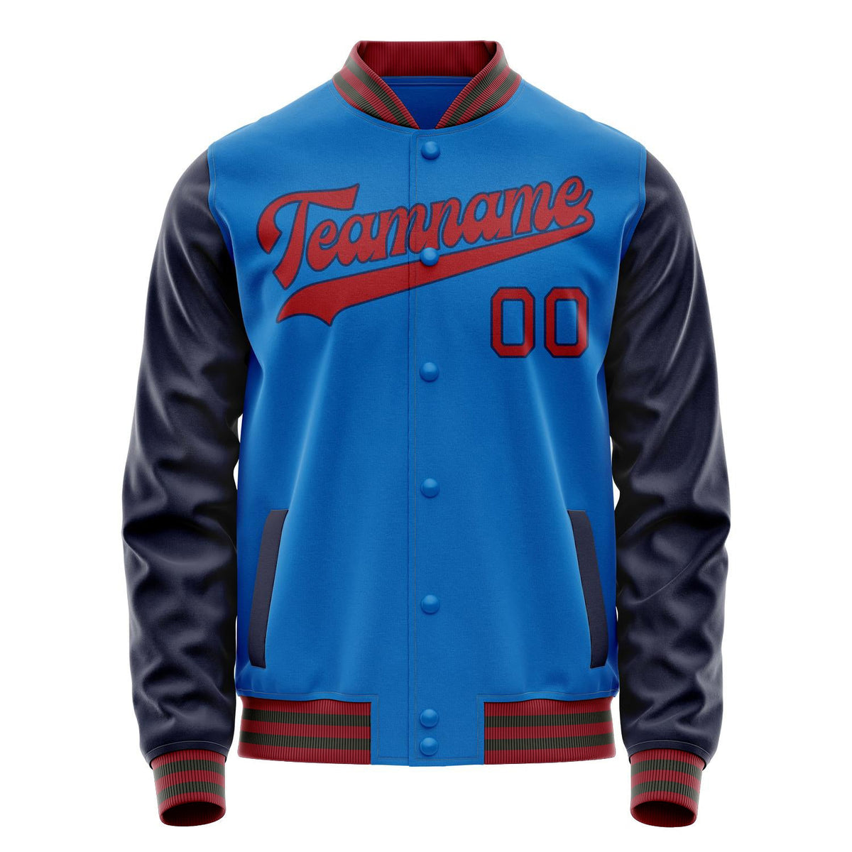 Custom Electric-Blue Red Solid Color Varsity Letterman Jacket JA02240617YH147