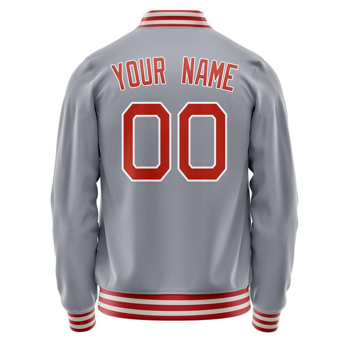 Custom Gray Red Solid Color Varsity Letterman Jacket JA02240617YH149