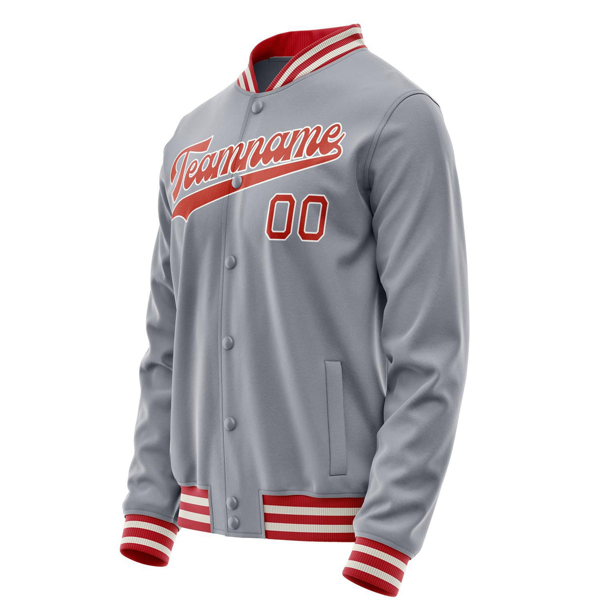 Custom Gray Red Solid Color Varsity Letterman Jacket JA02240617YH149