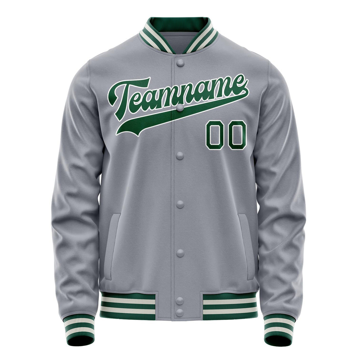 Custom Gray Kelly-Green Solid Color Varsity Letterman Jacket JA02240617YH150