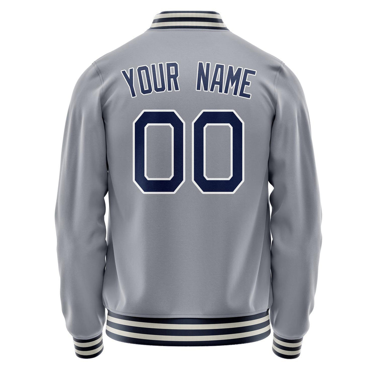 Custom Gray Navy Solid Color Varsity Letterman Jacket JA02240617YH153