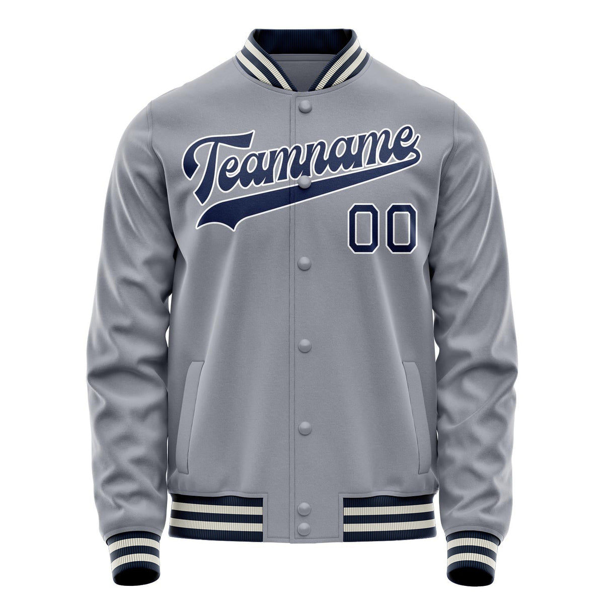 Custom Gray Navy Solid Color Varsity Letterman Jacket JA02240617YH153